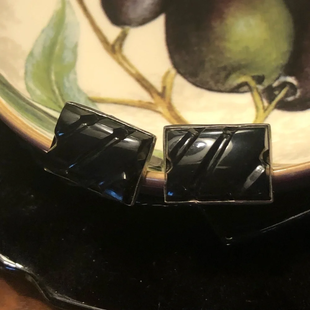 Vintage Sterling Black Onyx Cuff Links